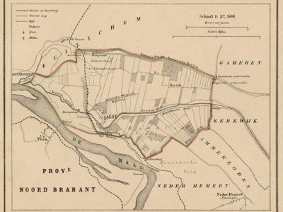 Kaart van de in 1818 opgeheven gemeente Aalst, situatie anno ca. 1870, kaart J. Kuijper (collectie www.atlasenkaart.nl)