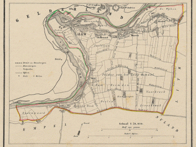 Gemeente Alem, Maren en Kessel anno ca. 1870, kaart J. Kuijper