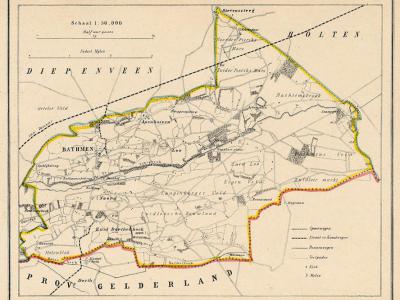 Gemeente Bathmen anno ca. 1870, kaart J. Kuijper (collectie www.atlasenkaart.nl)