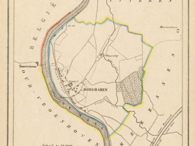 Gemeente Borgharen anno ca. 1870, kaart J. Kuijper (collectie www.atlasenkaart.nl)