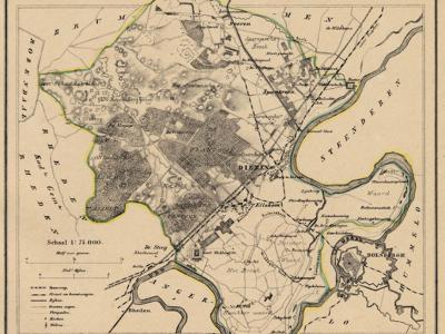 Kaart van de in 1818 opgeheven gemeente Dieren, situatie anno ca. 1870, kaart J. Kuijper