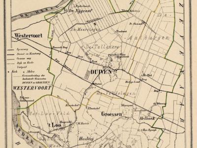 Gemeente Duiven anno ca. 1870, kaart J. Kuijper