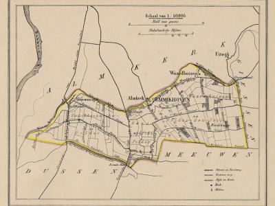 Gemeente Emmikhoven anno ca. 1870, kaart J. Kuijper