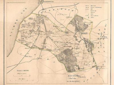 Gemeente Ermelo anno ca. 1870, kaart J. Kuijper, exclusief de in 1818 opgeheven gemeente Nunspeet (collectie www.atlasenkaart.nl)