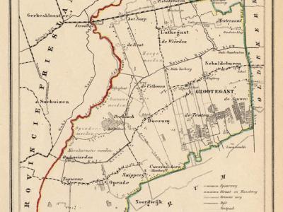 Gemeente Grootegast anno ca. 1870, kaart J. Kuijper (collectie www.atlasenkaart.nl)