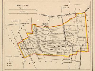 Gemeente Muntendam anno ca. 1870, kaart J. Kuijper (collectie www.atlasenkaart.nl)