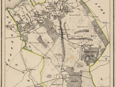 Kaart van de van 1812 t/m 1817 bestaan hebbende gemeente Nunspeet, situatie anno ca. 1870, kaart J. Kuijper (collectie atlasenkaart.nl)