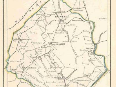 Gemeente Rauwerderhem anno ca. 1870, kaart J. Kuijper (collectie www.atlasenkaart.nl)