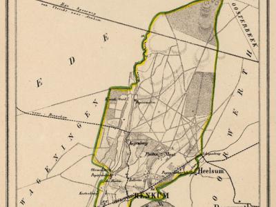 Gemeente Renkum anno ca. 1870, kaart J. Kuijper, exclusief de in 1818 opgeheven gemeente Oosterbeek