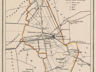 Gemeente Scheemda anno ca. 1870, kaart J. Kuijper (collectie www.atlasenkaart.nl)