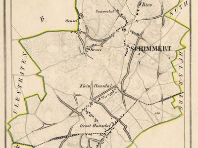 Gemeente Schimmert anno ca. 1870, kaart J. Kuijper (collectie www.atlasenkaart.nl)
