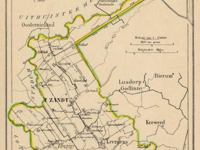 Gemeente 't Zandt anno ca. 1870, kaart J. Kuijper (collectie www.atlasenkaart.nl)