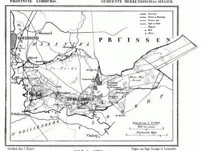 Gemeente Melick en Herkenbosch anno ca. 1870, kaart J. Kuijper