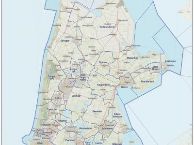 Kaart van Noord-Holland anno 2016, met de (grenzen van de) toenmalige gemeenten (bron: J.W. van Aalst, www.opentopo.nl)