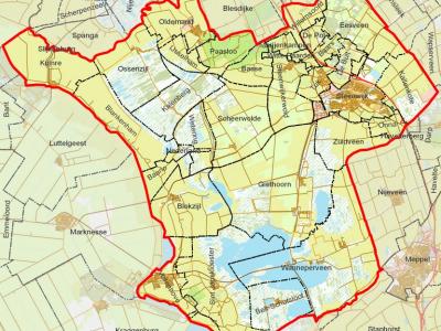 De in 2001 opgerichte gemeente Steenwijkerland, met alle officiële woonplaatsen voor postcodeboek en BAG met hun grenzen. Daarnaast omvat de gemeente nog een 20-tal buurtschappen die geen officiële woonplaatsen zijn.