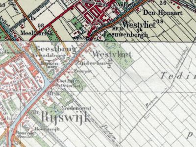 Buurtschap Westvliet viel t/m 1937 grotendeels onder de gemeente Stompwijk (en deels onder de gemeente Rijswijk). Vandaar de aanduiding 'Sk' (= afkorting van de gemeentenaam Stompwijk) onder de plaatsnaam op deze kaart uit ca. 1930. (© www.kadaster.nl)