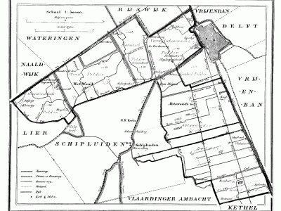 Gemeente Hof van Delft anno ca. 1870, kaart J. Kuijper